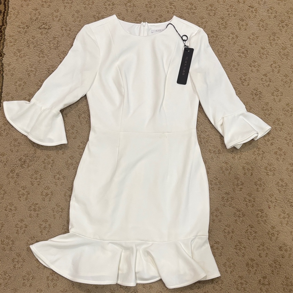 Black Halo Ivory Ruffle Long Sleeve Dress